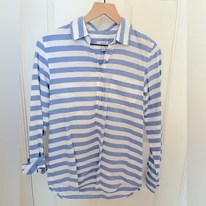 J. Crew Stripe Pull Over Quarter Button Up Shirt - Blue & White - Women’s 4